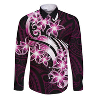 Plumeria Tribal Tattoo Family Matching Short Sleeve Bodycon Dress and Hawaiian Shirt Pink Polynesian Pattern LT9 Dad's Shirt - Long Sleeve Pink - Polynesian Pride