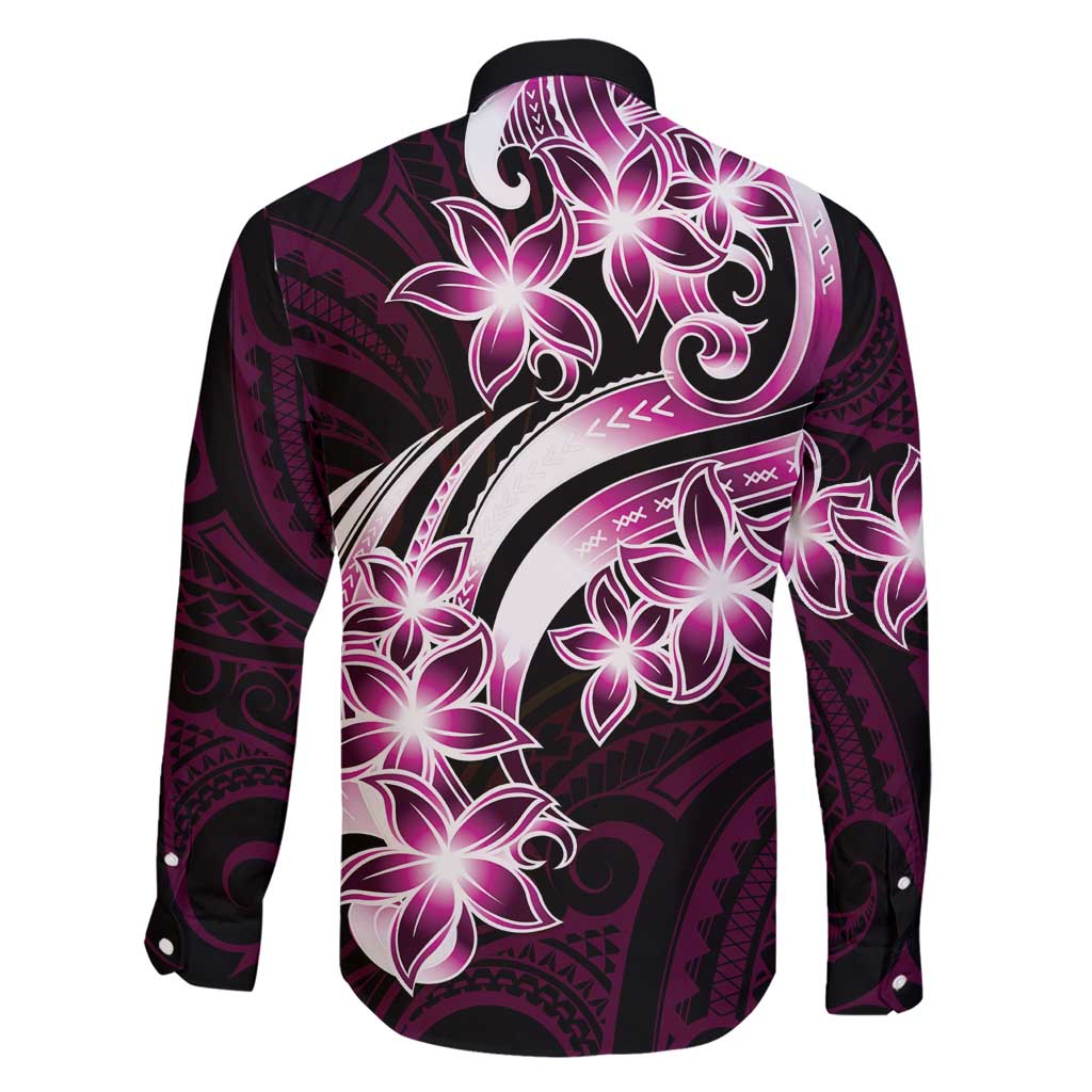 Plumeria Tribal Tattoo Family Matching Short Sleeve Bodycon Dress and Hawaiian Shirt Pink Polynesian Pattern LT9 - Polynesian Pride