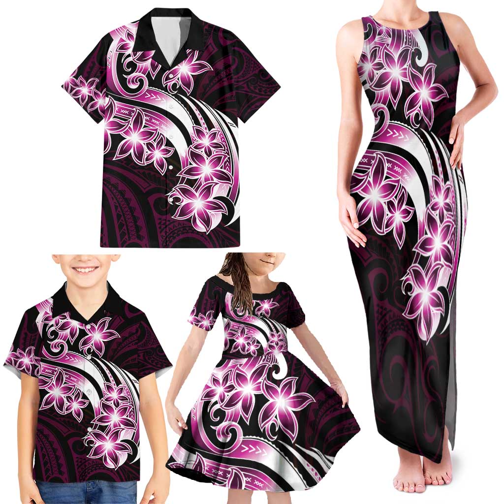 Plumeria Tribal Tattoo Family Matching Tank Maxi Dress and Hawaiian Shirt Pink Polynesian Pattern LT9 - Polynesian Pride