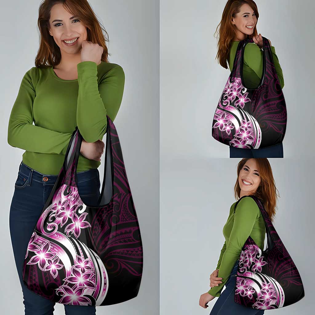 Plumeria Tribal Tattoo Grocery Bag Pink Polynesian Pattern