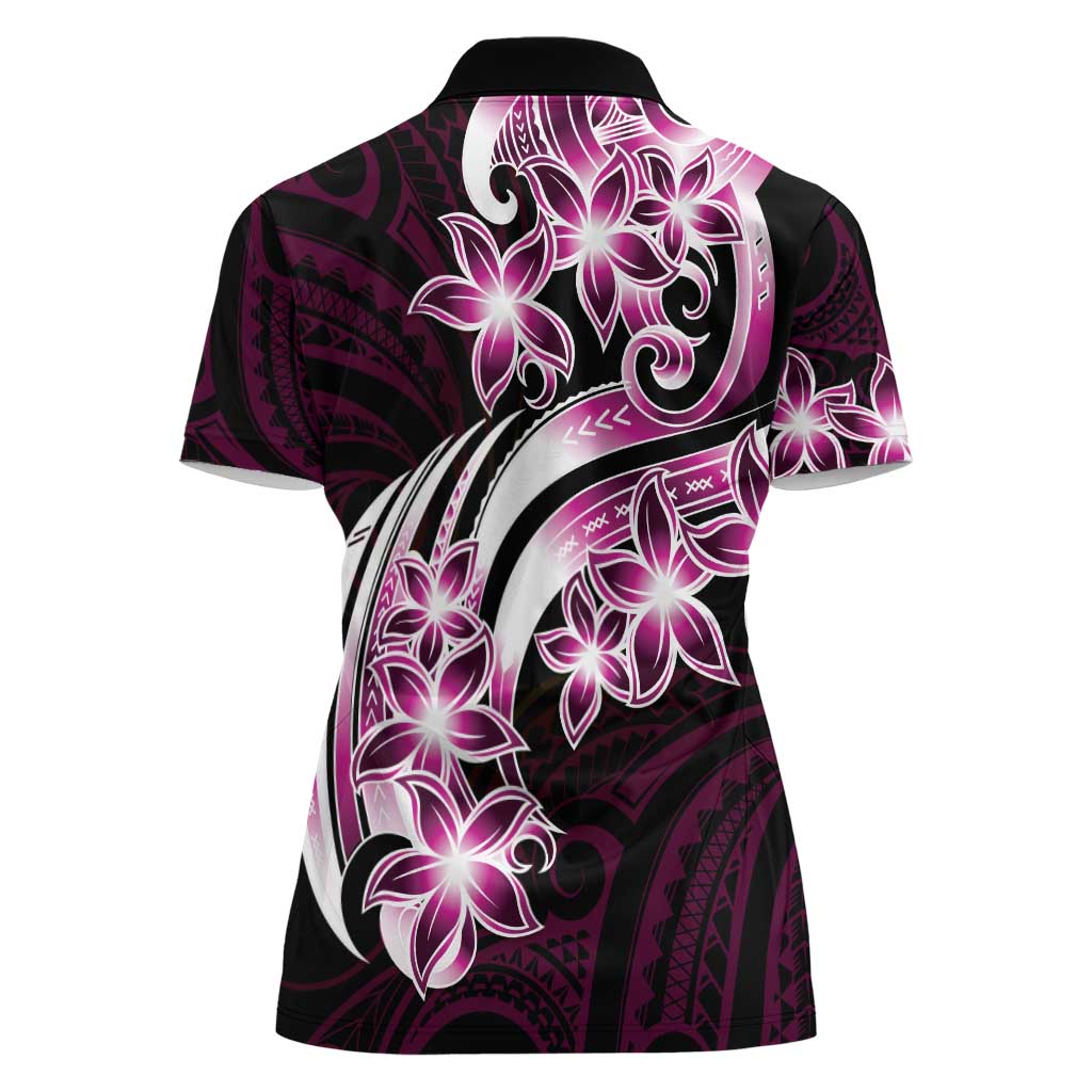 Plumeria Tribal Tattoo Women Polo Shirt Pink Polynesian Pattern LT9 - Polynesian Pride