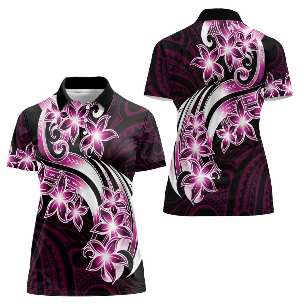 Plumeria Tribal Tattoo Women Polo Shirt Pink Polynesian Pattern LT9 - Polynesian Pride