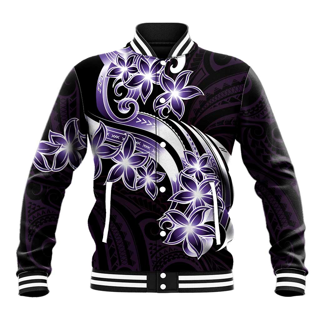 Plumeria Tribal Tattoo Baseball Jacket Purple Polynesian Pattern