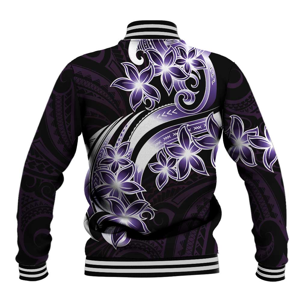 Plumeria Tribal Tattoo Baseball Jacket Purple Polynesian Pattern