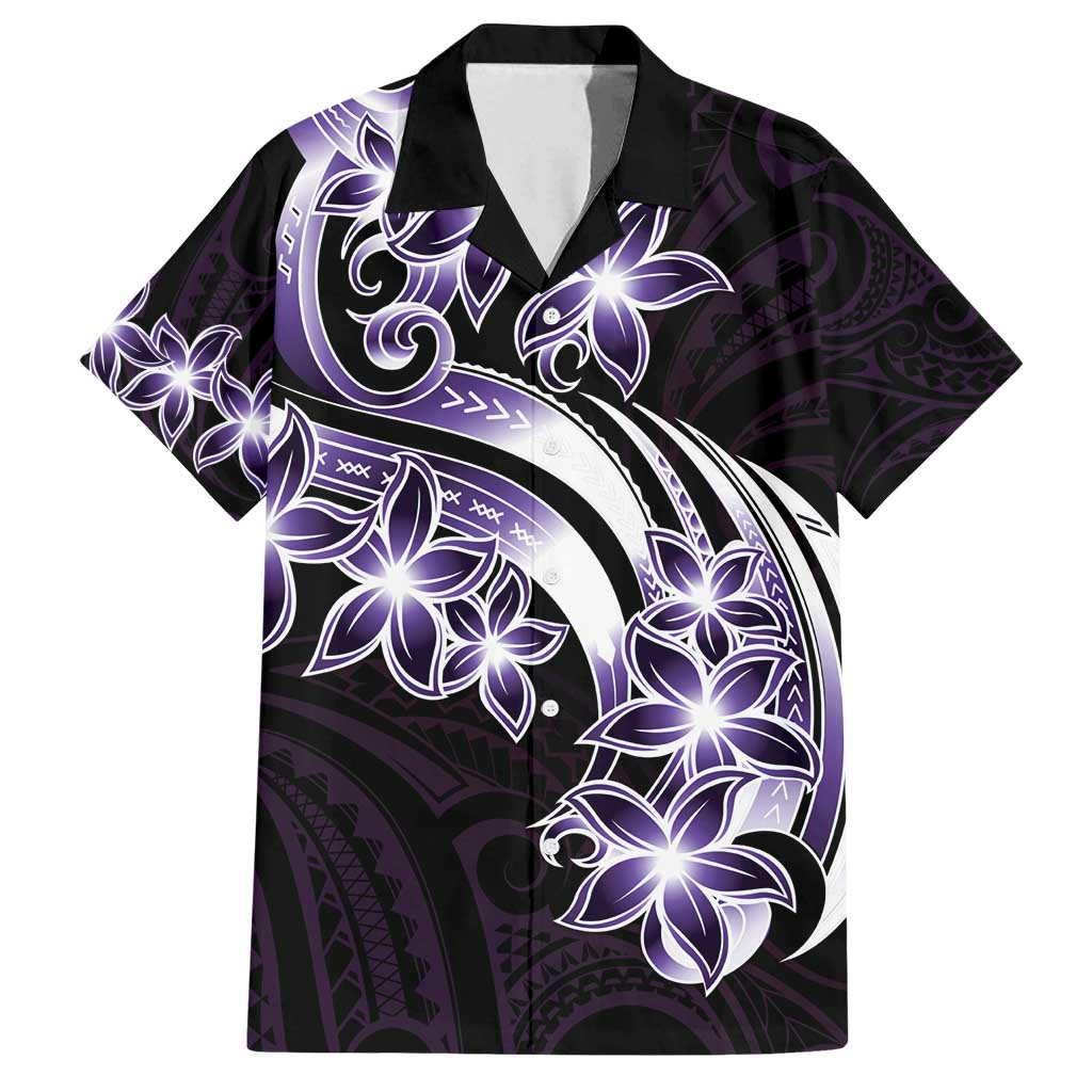 Plumeria Tribal Tattoo Family Matching Long Sleeve Bodycon Dress and Hawaiian Shirt Purple Polynesian Pattern LT9 Dad's Shirt - Short Sleeve Purple - Polynesian Pride