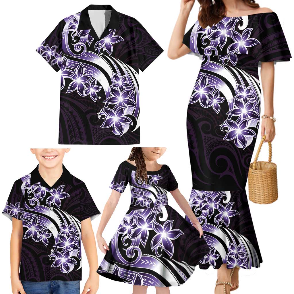 Plumeria Tribal Tattoo Family Matching Mermaid Dress and Hawaiian Shirt Purple Polynesian Pattern LT9 - Polynesian Pride