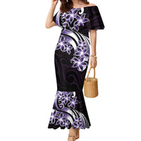 Plumeria Tribal Tattoo Family Matching Mermaid Dress and Hawaiian Shirt Purple Polynesian Pattern LT9 Mom's Dress Purple - Polynesian Pride