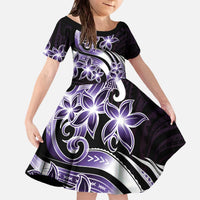 Plumeria Tribal Tattoo Family Matching Off The Shoulder Long Sleeve Dress and Hawaiian Shirt Purple Polynesian Pattern LT9 Daughter's Dress Purple - Polynesian Pride