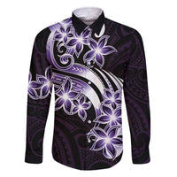 Plumeria Tribal Tattoo Family Matching Off The Shoulder Long Sleeve Dress and Hawaiian Shirt Purple Polynesian Pattern LT9 Dad's Shirt - Long Sleeve Purple - Polynesian Pride