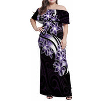 Plumeria Tribal Tattoo Family Matching Off Shoulder Maxi Dress and Hawaiian Shirt Purple Polynesian Pattern LT9 Mom's Dress Purple - Polynesian Pride