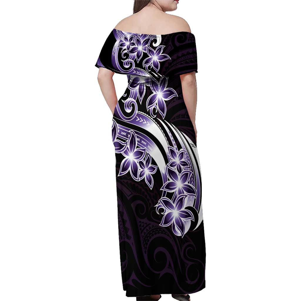 Plumeria Tribal Tattoo Family Matching Off Shoulder Maxi Dress and Hawaiian Shirt Purple Polynesian Pattern LT9 - Polynesian Pride