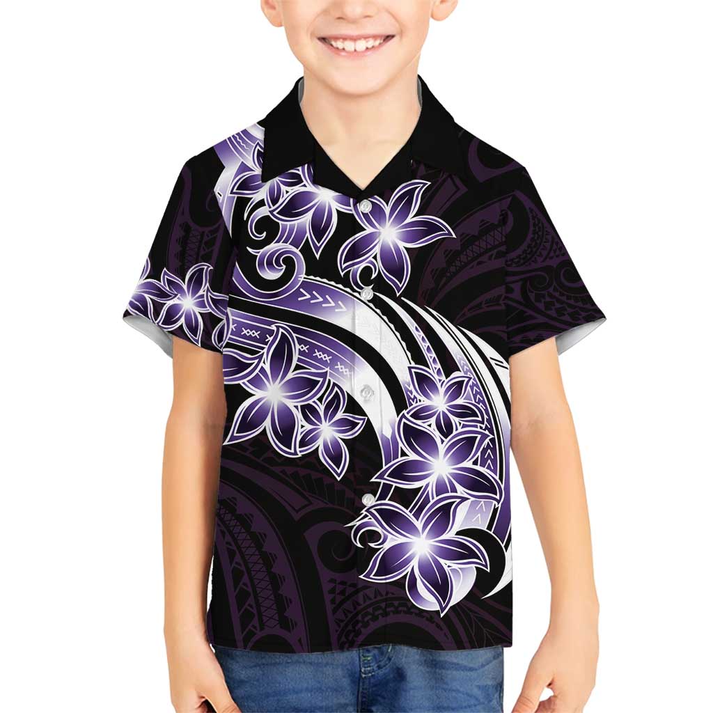 Plumeria Tribal Tattoo Family Matching Off Shoulder Maxi Dress and Hawaiian Shirt Purple Polynesian Pattern LT9 Son's Shirt Purple - Polynesian Pride