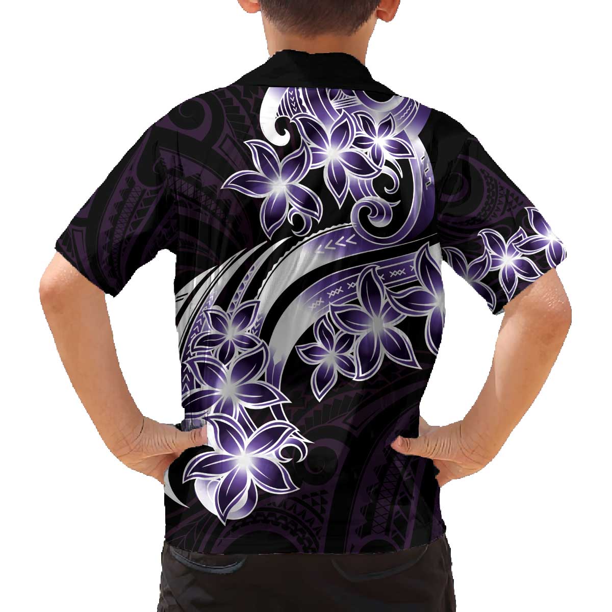 Plumeria Tribal Tattoo Family Matching Off Shoulder Short Dress and Hawaiian Shirt Purple Polynesian Pattern LT9 - Polynesian Pride