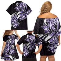 Plumeria Tribal Tattoo Family Matching Off Shoulder Short Dress and Hawaiian Shirt Purple Polynesian Pattern LT9 - Polynesian Pride