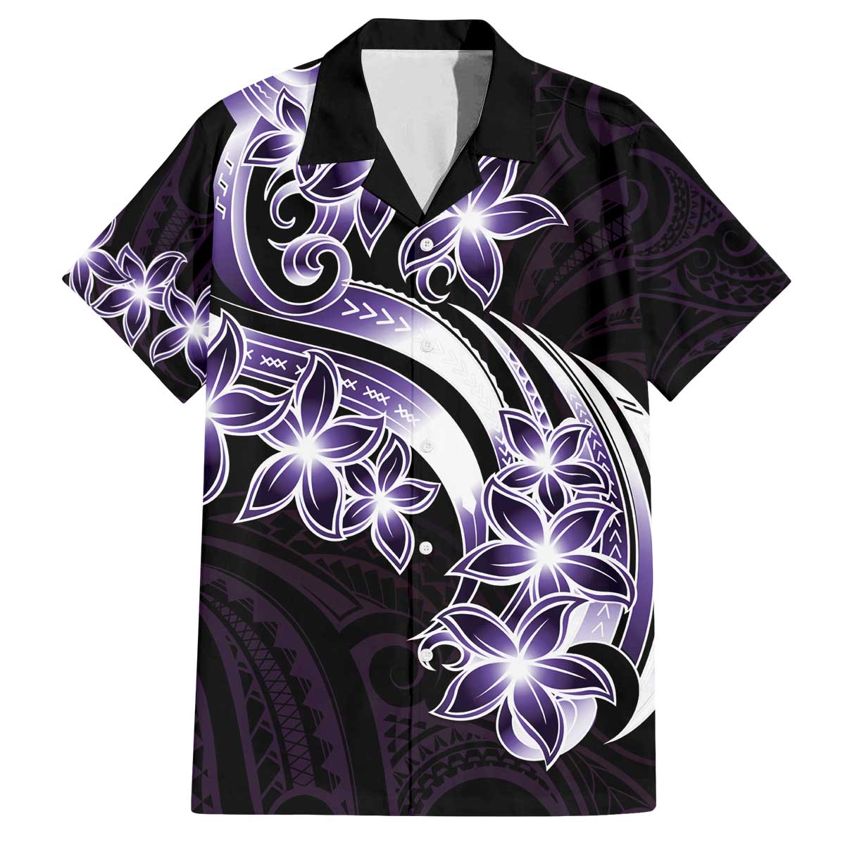 Plumeria Tribal Tattoo Family Matching Off Shoulder Short Dress and Hawaiian Shirt Purple Polynesian Pattern LT9 Dad's Shirt - Short Sleeve Purple - Polynesian Pride