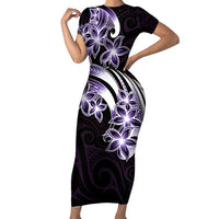 Plumeria Tribal Tattoo Family Matching Short Sleeve Bodycon Dress and Hawaiian Shirt Purple Polynesian Pattern LT9 Mom's Dress Purple - Polynesian Pride