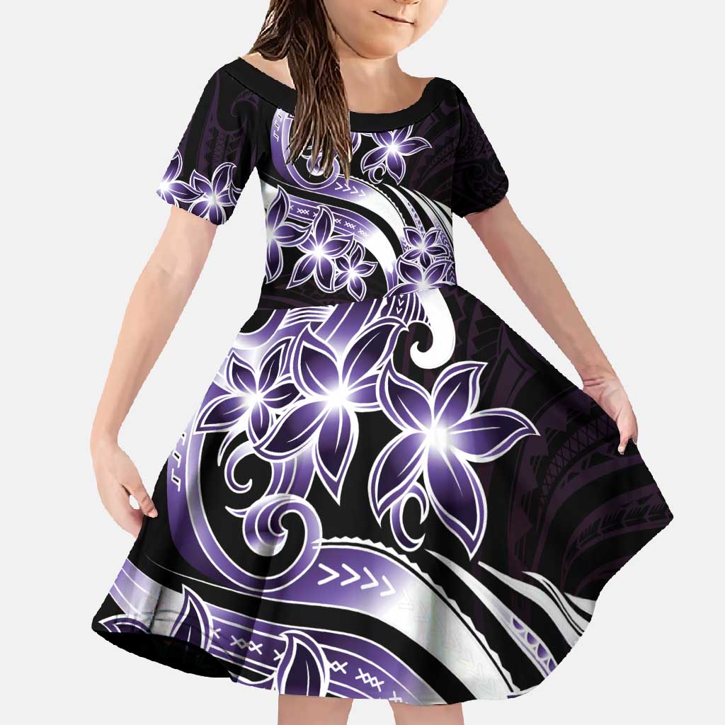 Plumeria Tribal Tattoo Family Matching Summer Maxi Dress and Hawaiian Shirt Purple Polynesian Pattern LT9 Daughter's Dress Purple - Polynesian Pride