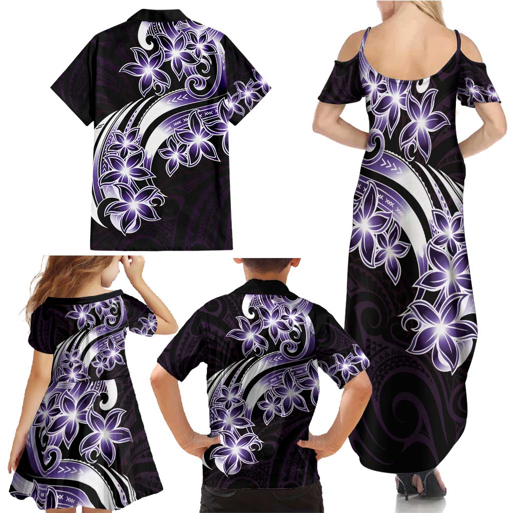Plumeria Tribal Tattoo Family Matching Summer Maxi Dress and Hawaiian Shirt Purple Polynesian Pattern LT9 - Polynesian Pride