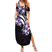 Plumeria Tribal Tattoo Family Matching Summer Maxi Dress and Hawaiian Shirt Purple Polynesian Pattern LT9 Mom's Dress Purple - Polynesian Pride