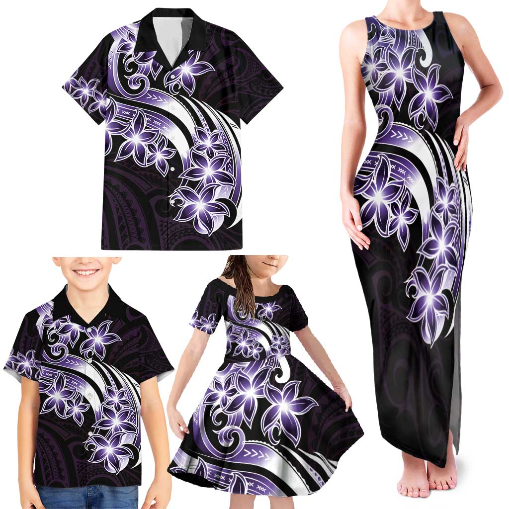 Plumeria Tribal Tattoo Family Matching Tank Maxi Dress and Hawaiian Shirt Purple Polynesian Pattern LT9 - Polynesian Pride