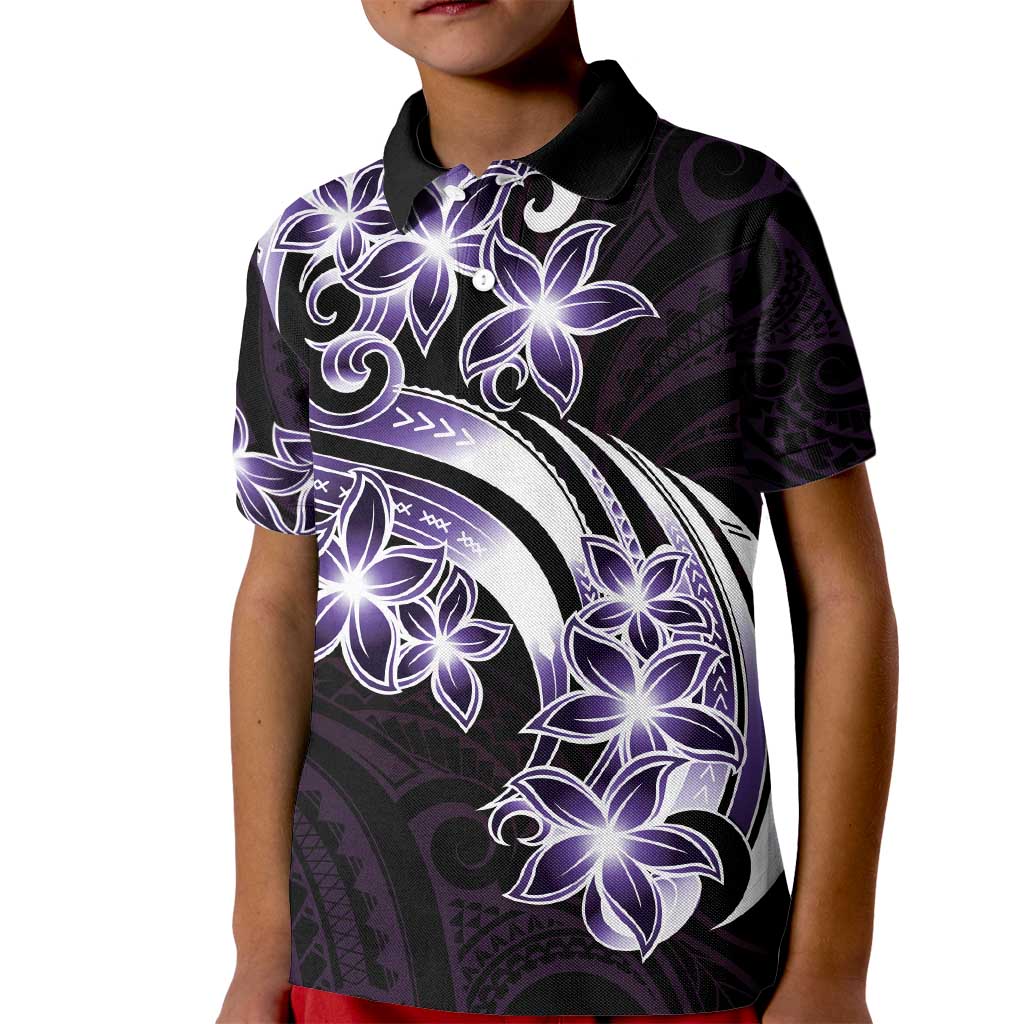 Plumeria Tribal Tattoo Kid Polo Shirt Purple Polynesian Pattern