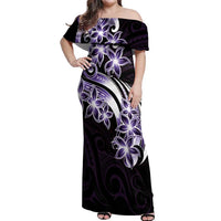 Plumeria Tribal Tattoo Off Shoulder Maxi Dress Purple Polynesian Pattern