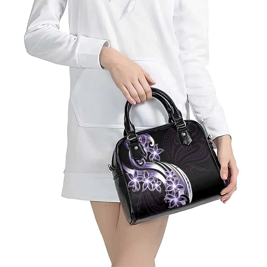 Plumeria Tribal Tattoo Shoulder Handbag Purple Polynesian Pattern