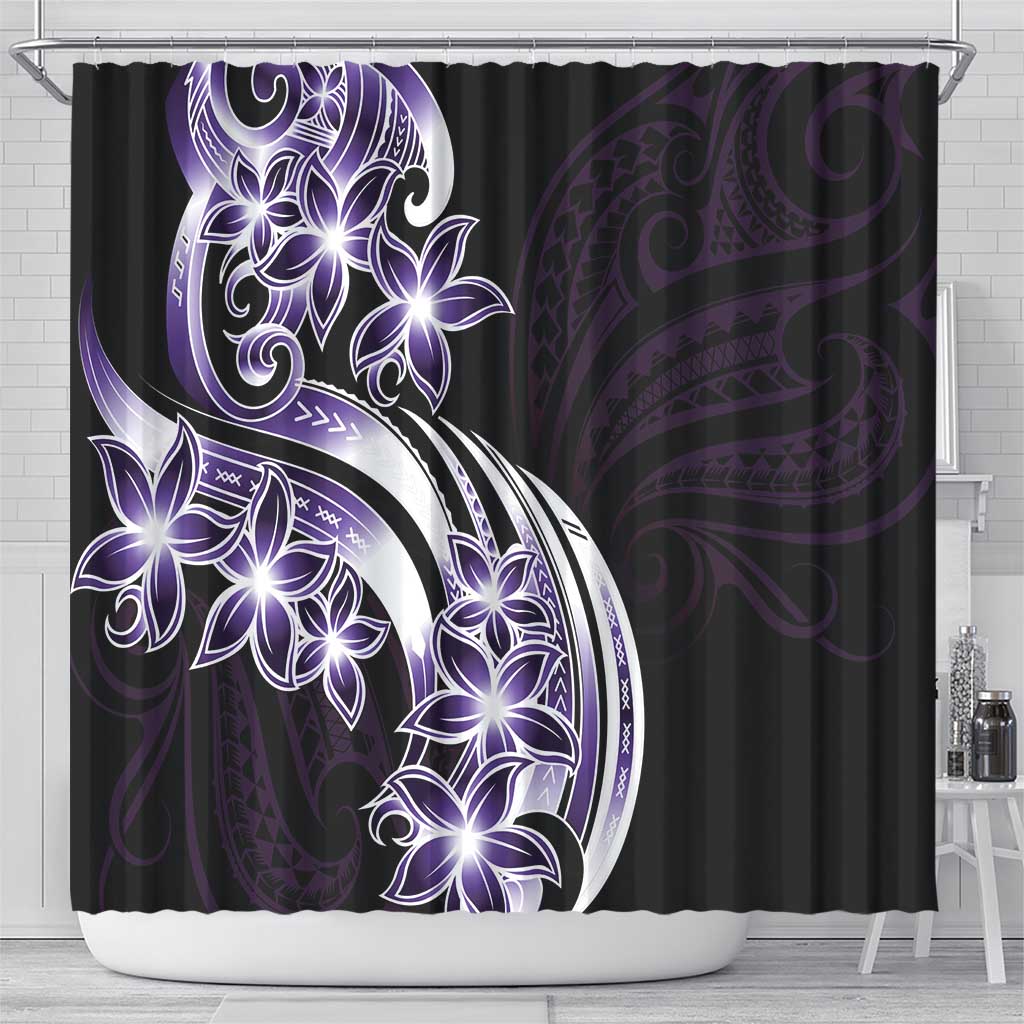 Plumeria Tribal Tattoo Shower Curtain Purple Polynesian Pattern LT9 - Polynesian Pride