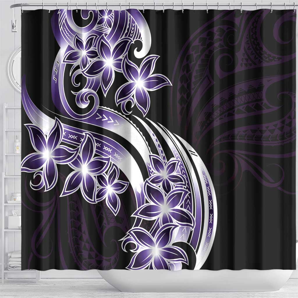 Plumeria Tribal Tattoo Shower Curtain Purple Polynesian Pattern LT9 - Polynesian Pride