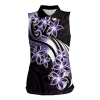 Plumeria Tribal Tattoo Women Sleeveless Polo Shirt Purple Polynesian Pattern