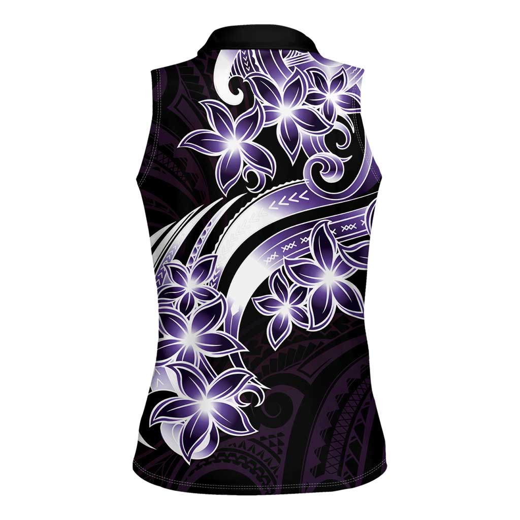 Plumeria Tribal Tattoo Women Sleeveless Polo Shirt Purple Polynesian Pattern