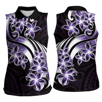 Plumeria Tribal Tattoo Women Sleeveless Polo Shirt Purple Polynesian Pattern