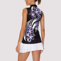 Plumeria Tribal Tattoo Women Sleeveless Polo Shirt Purple Polynesian Pattern