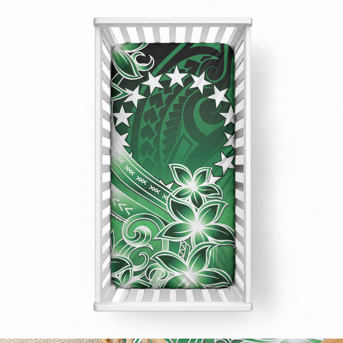 Cook Islands Tattoo Baby Bed Cover Plumeria Polynesian Pattern LT9 28 × 52 in Green - Polynesian Pride