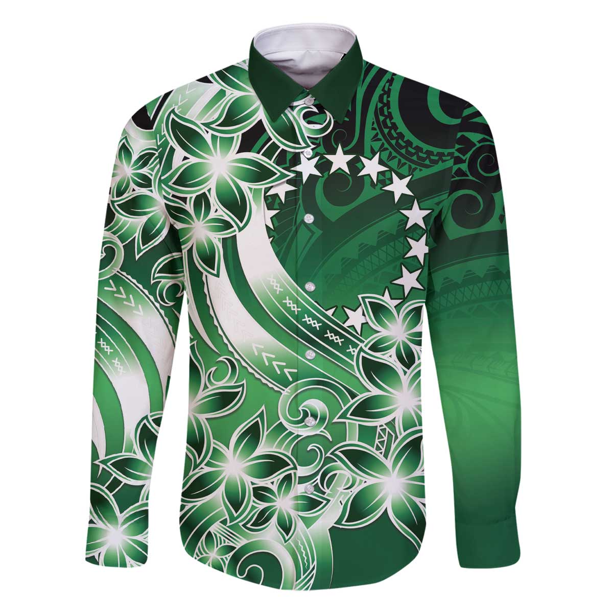 Cook Islands Tattoo Family Matching Off The Shoulder Long Sleeve Dress and Hawaiian Shirt Plumeria Polynesian Pattern LT9 Dad's Shirt - Long Sleeve Green - Polynesian Pride