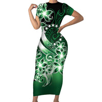 Cook Islands Tattoo Family Matching Short Sleeve Bodycon Dress and Hawaiian Shirt Plumeria Polynesian Pattern LT9 Mom's Dress Green - Polynesian Pride