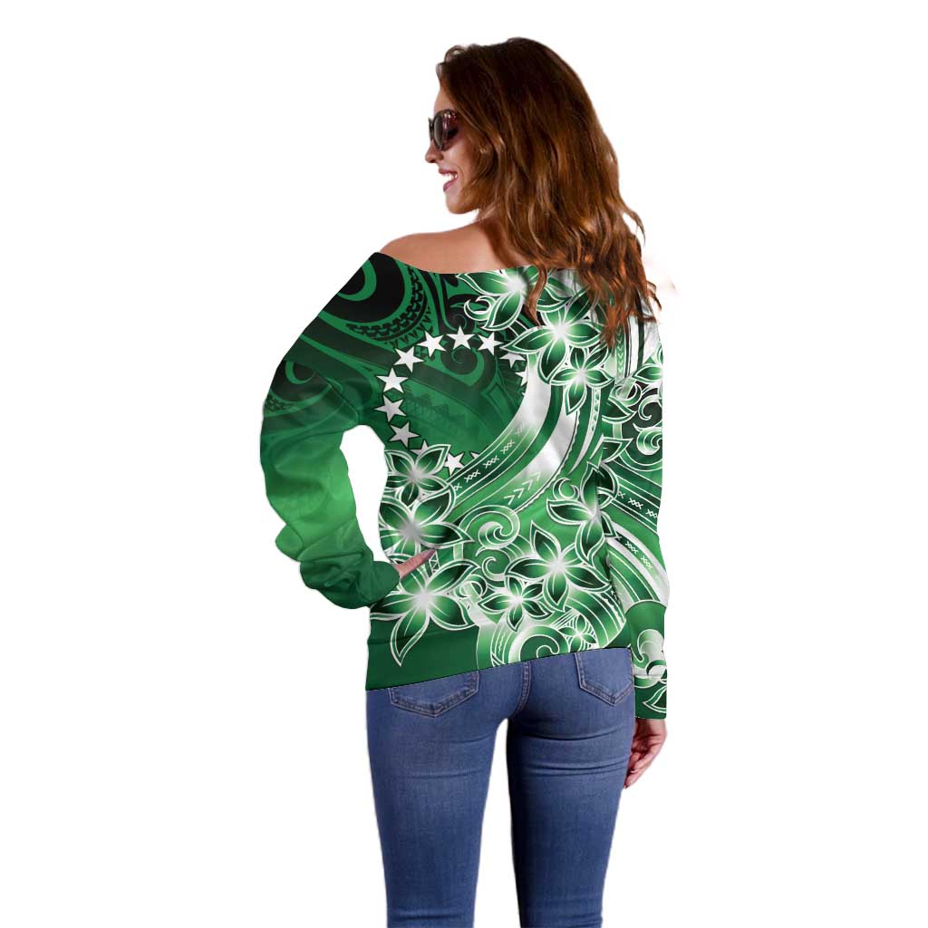 Cook Islands Tattoo Off Shoulder Sweater Plumeria Polynesian Pattern