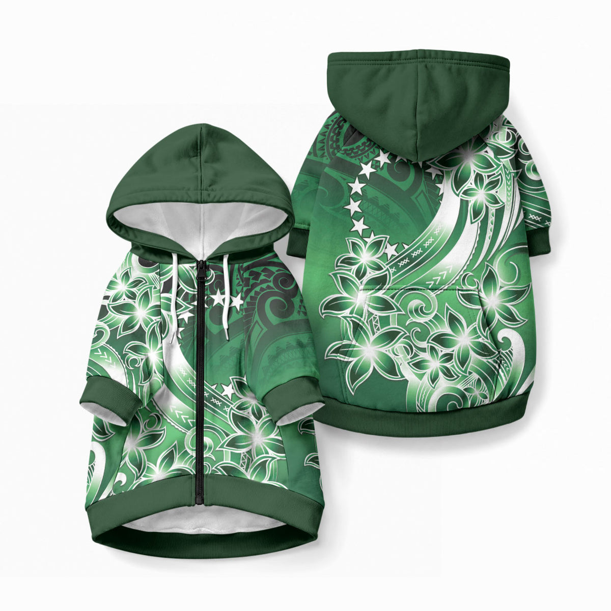 Cook Islands Tattoo Pet Hoodie Plumeria Polynesian Pattern LT9 Zip-up Green - Polynesian Pride