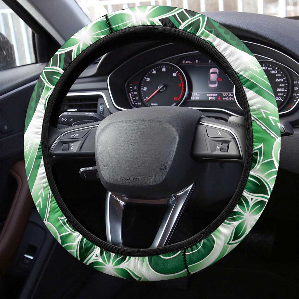 Cook Islands Tattoo Steering Wheel Cover Plumeria Polynesian Pattern