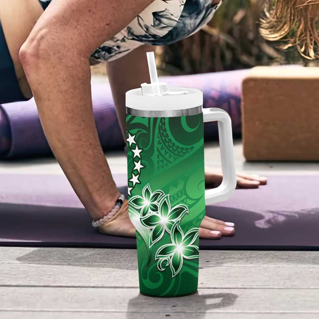 Cook Islands Tattoo Tumbler With Handle Plumeria Polynesian Pattern