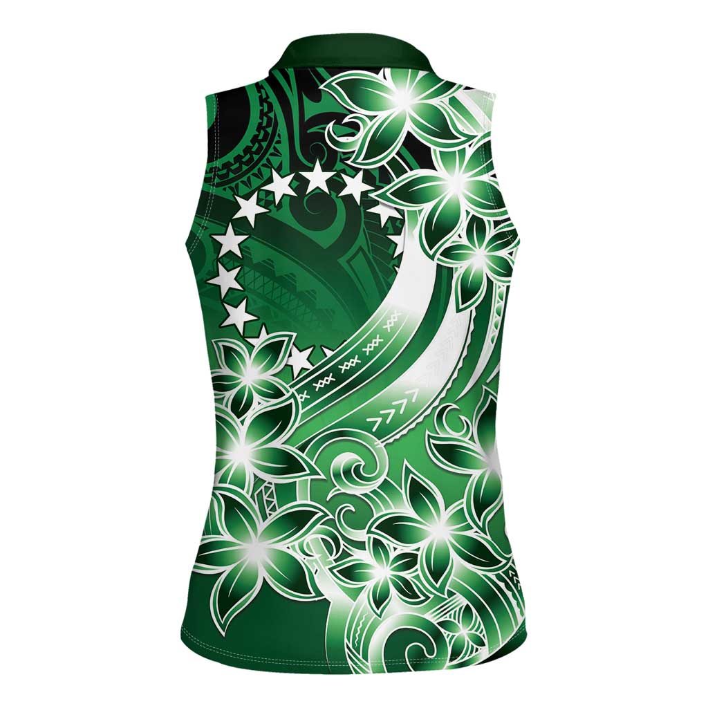 Cook Islands Tattoo Women Sleeveless Polo Shirt Plumeria Polynesian Pattern