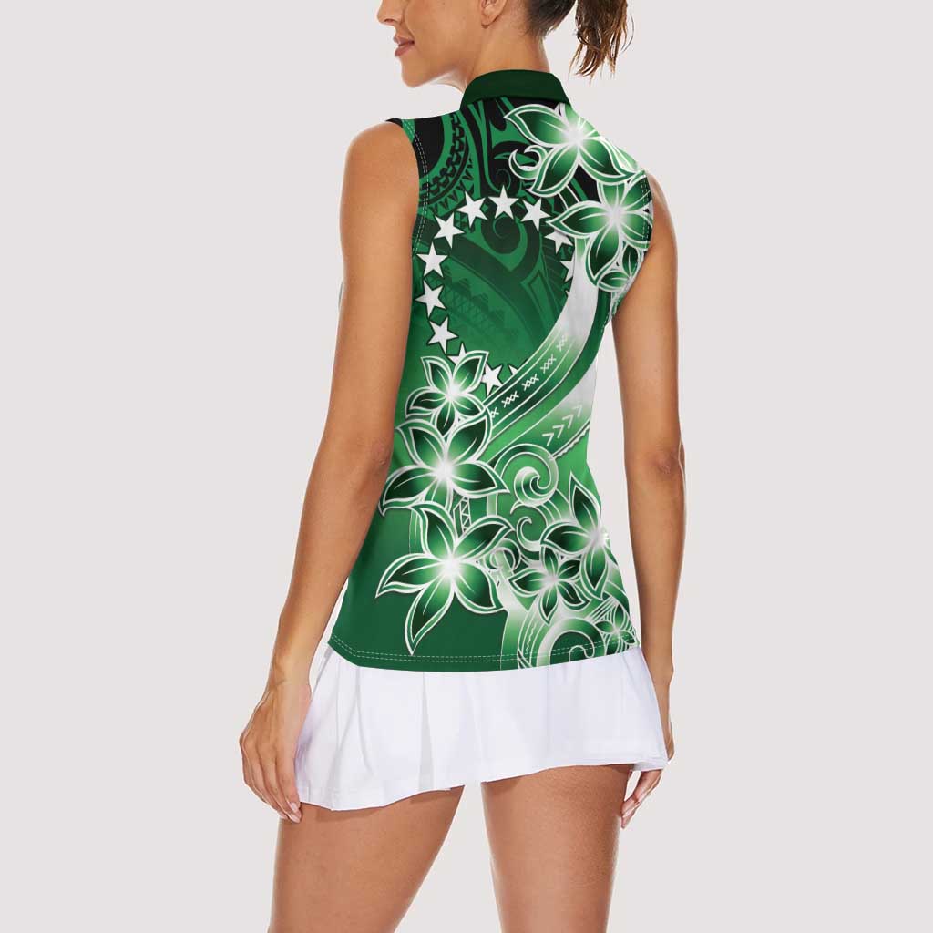 Cook Islands Tattoo Women Sleeveless Polo Shirt Plumeria Polynesian Pattern