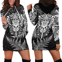 New Zealand Rugby Hoodie Dress Silver Fern All Black Mix Ta Moko White Style LT9 - Polynesian Pride