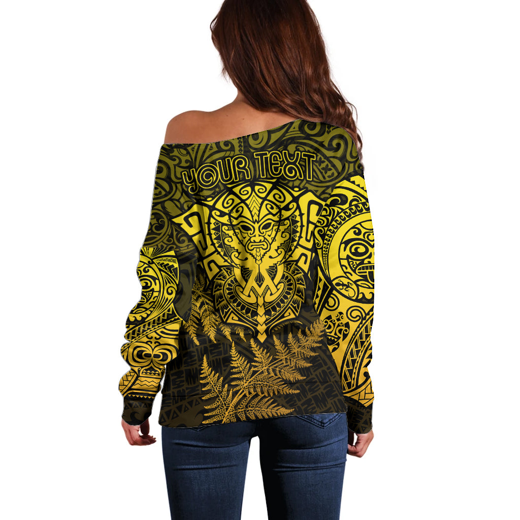 New Zealand Rugby Off Shoulder Sweater Silver Fern All Black Mix Ta Moko Gold Style LT9 - Polynesian Pride