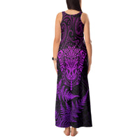 Personalised New Zealand Rugby Tank Maxi Dress Silver Fern All Black Mix Ta Moko Purple Style LT9 - Polynesian Pride