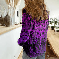 Personalised New Zealand Rugby Women Casual Shirt Silver Fern All Black Mix Ta Moko Purple Style LT9 - Polynesian Pride