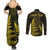 Personalised New Zealand Rugby Couples Matching Summer Maxi Dress and Long Sleeve Button Shirts Aotearoa Ka Mate Haka All Black Mix Ta Moko Gold Style LT9 - Polynesian Pride