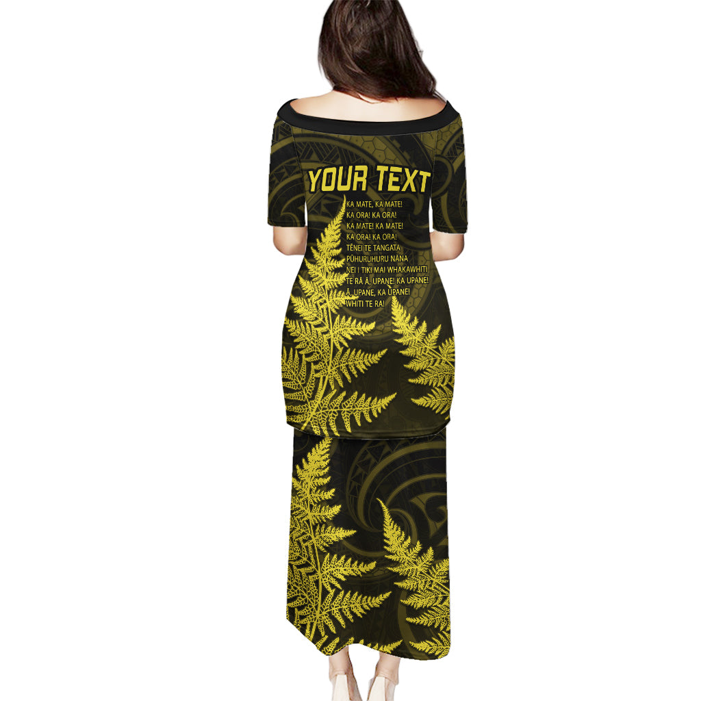 Personalised New Zealand Rugby Puletasi Aotearoa Ka Mate Haka All Black Mix Ta Moko Gold Style LT9 - Polynesian Pride