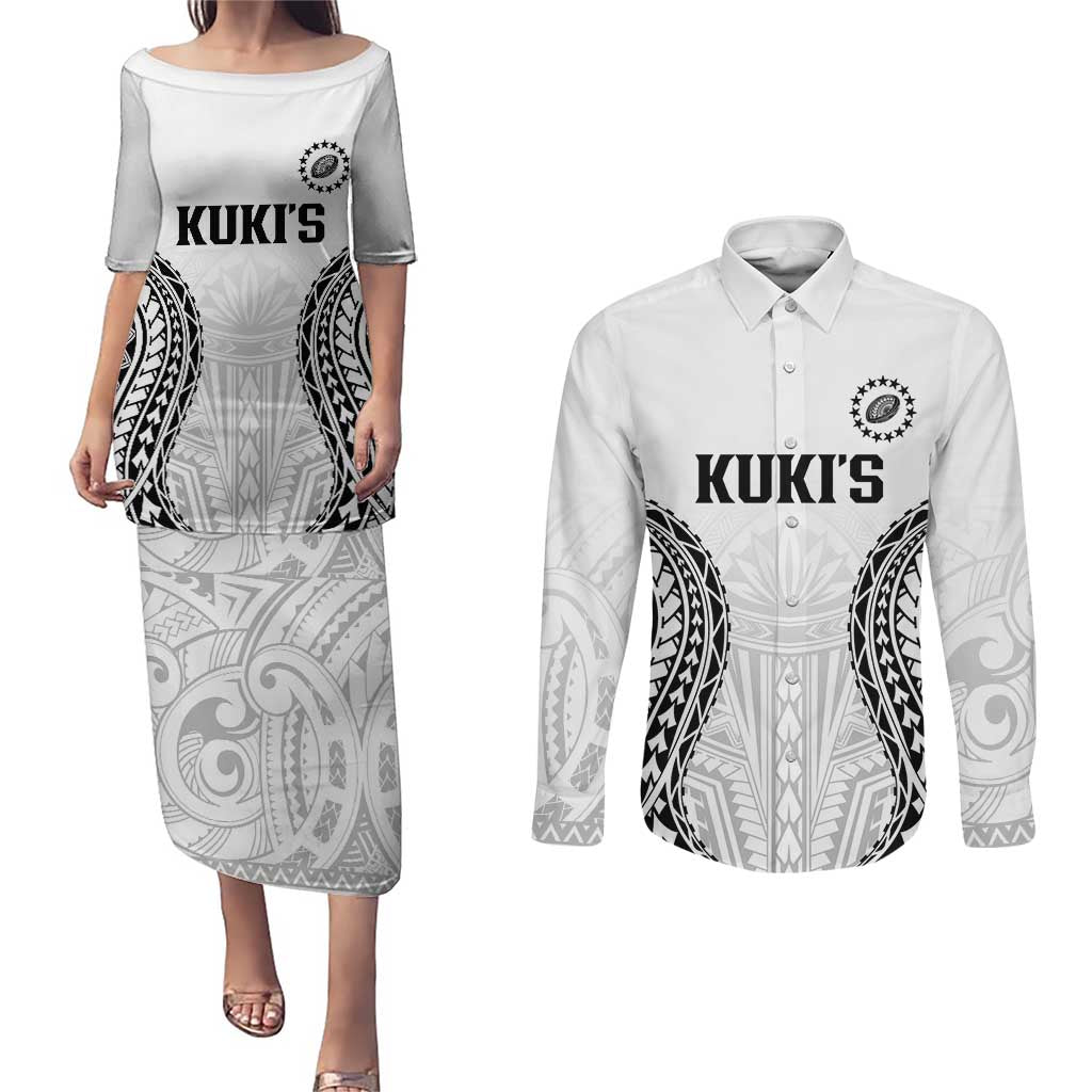 World Rugby Cook Islands Couples Matching Puletasi and Long Sleeve Button Shirt Kukis Make History LT9 White - Polynesian Pride