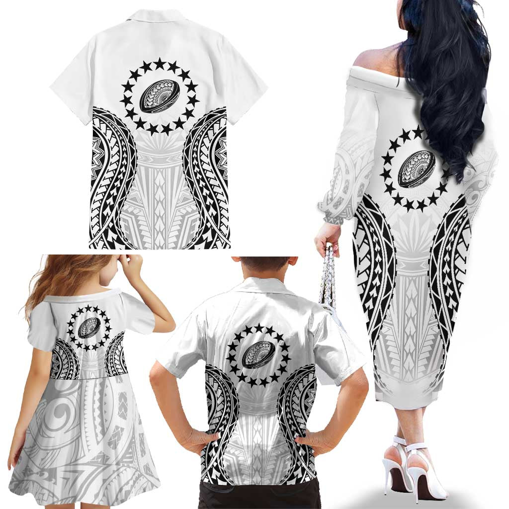 World Rugby Cook Islands Family Matching Off The Shoulder Long Sleeve Dress and Hawaiian Shirt Kukis Make History LT9 - Polynesian Pride